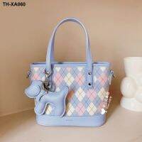 2023 new niche design fashion pink diamond lattice little girls tote bags inclined shoulder bag