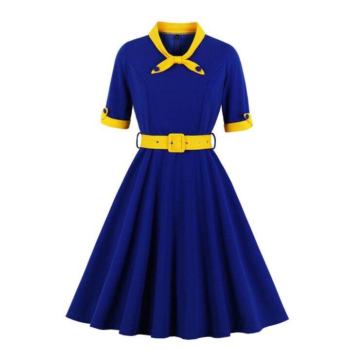 hot11-women-vintage-bow-v-neck-dress-retro-rockabilly-2023-tail-party-1950s-40s-swing-dress-summer-dress-short-sleeves