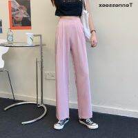 COD DSFERTGERRYYY [TESN] Spring Summer Straight Wide Leg Pants Korean Style Women Pleated Chiffon Trousers High Waist Pants Casual Wide Leg Pants OOQ