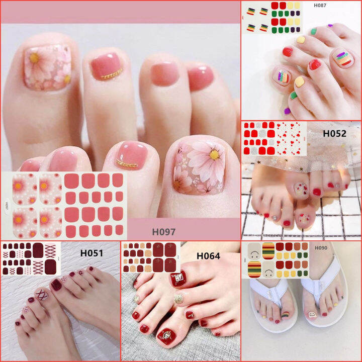 【Ready Stock】H 3D Toenail Sticker Grid stripe Cartoon Gold Foil