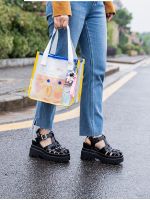 2023 new transparent handbag PVC handbag jelly bag female waterproof tuition bag bento bag open summer 【MAY】