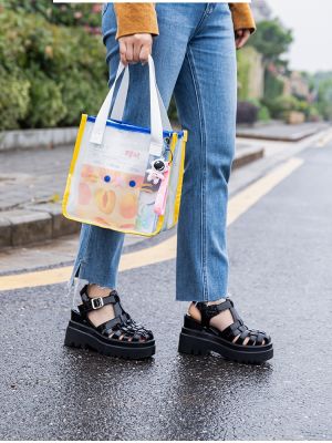 2023 new transparent handbag PVC handbag jelly bag female waterproof tuition bag bento bag open summer 【MAY】