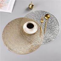 ✷✤✜ Creative light luxury bronzing round hollow pvc placemat heat insulation pad non-slip coaster tableware pad plate mat wholesale