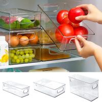 Refrigerator Organizer Stackable Boxes Organizers With Cutout Clear Plastic Handle Pantry Food Storage