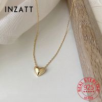 INZATT Light luxury 925 Sterling Silver Plated 14K Gold Heart Pendant Choker Necklace Female Minimalist Temperament Fine Jewelry