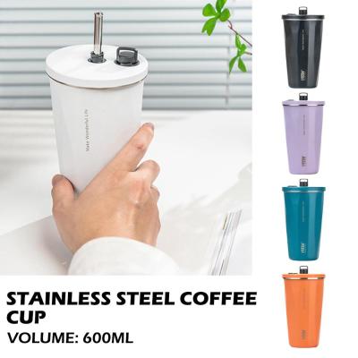 600ml Large Capacity Water Bottle Coffee Mug Insulated Tumbler Bottle With 5 Stainless Vacuum Colors Water Steel Straw Optional F2L9
