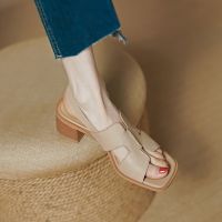 23 summer new womens shoes unky heel sqre toe en toe retro brown Fren womens s -GGX23722◑✷✒