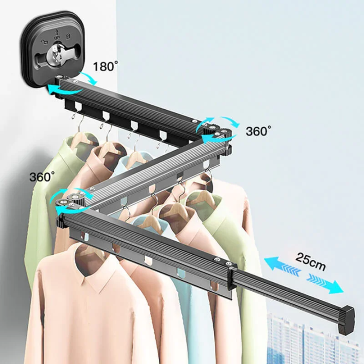 FAMILIFE Retractable Folding Clothes Hanger Wall Mounted Suction Cup Drying Rack Space Saving
