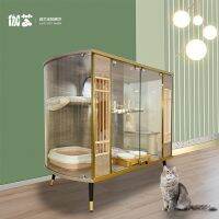 ♙❧ The blessed art original cats surface panoramic glass transparent villa luxury solid wood ark of cat cafes nest cage