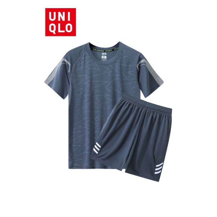 uniqlo-ชุดกีฬา-เสื้อยืดลําลอง-คอกลม-แขนสั้น-กางเกงขาสั้น-สองชิ้น-สําหรับผู้ชาย-เหมาะกับการเล่นเซิร์ฟ-ปั่นจักรยาน-ฟิตเนส-กลางแจ้ง-ไซซ์-m-5xl