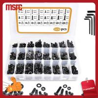 MSRC 1030Pcs M3 M4 M5 M6 สกรูคละแบบ 16ขนาด สีดำสีดำ สกรูหัวแบนหกเหลี่ยม พร้อมกล่องเก็บของ เหล็กกล้าคาร์บอน12.9 ชุดแหวนรองน๊อตและน๊อต อุตสาหกรรมเครื่องจักรพิเศษ