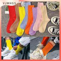 VJMHGS ถนนตามท้องถนน ถุงเท้าหลอดขนาดกลาง พังก์สไตล์ สีทึบทึบ ถุงเท้าขนฟูฮาราจูกุ เทรนด์สีเขียวสีส้ม ท่อขนาดกลาง ปลอกสำหรับรองเท้าบู๊ต ผู้หญิงผู้ชาย