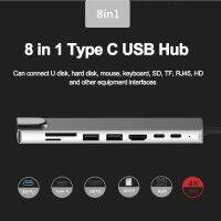 Hub USB C 8 In 1 dengan pembaca kartu RJ45 SD/TF Tipe C 3.1 ke 4K HD adaptor PD pengisian daya cepat untuk MacBook Notebook Laptop Compute