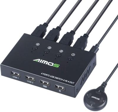 AIMOS สวิตช์ KVM USB 4พอร์ต,คอมพิวเตอร์4เครื่องใช้ร่วมกัน4อุปกรณ์ USB ปุ่มเดียวสลับสำหรับเมาส์ที่ใช้ร่วมกัน,คีย์บอร์ด,เครื่องพิมพ์,เครื่องสแกนความรู้สึก