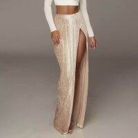 Sexy Split Maxi Skirts For Women Night Club Party Skinny Luxury Glitter Sparkly Full Length Skirt Ladies Ball Gown Long