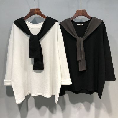 ∏ Design sense niche college style womens Korean style loose and versatile long-sleeved T-shirt top Internet celebrity shawl two-piece set trendy autumn