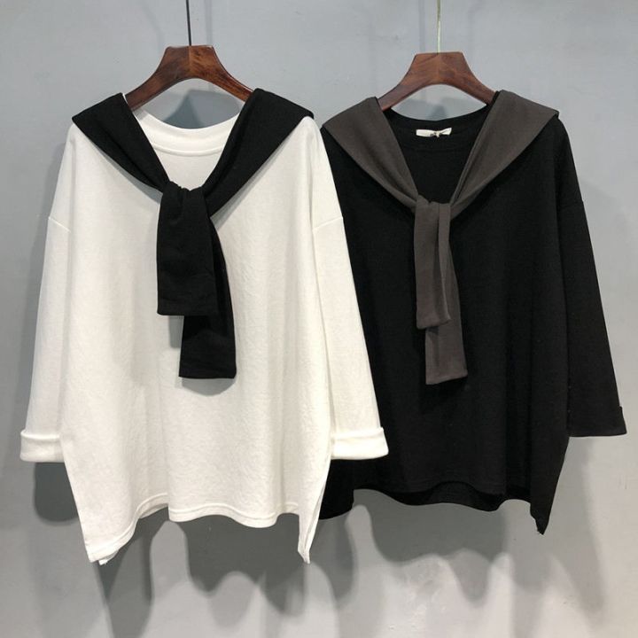 design-sense-niche-college-style-womens-korean-style-loose-and-versatile-long-sleeved-t-shirt-top-internet-celebrity-shawl-two-piece-set-trendy-autumn