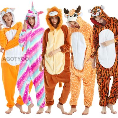 Unicorn Pajamas Adult Animal Onesies for Women Men Couple 2020 Winter Pajamas Stitch Sleepwear Flannel Pijamas Pyjamas