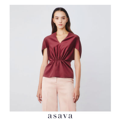 [asava pf22] Sierra capelet sleeve blouse เสื้อผู้หญิง อาซาว่า แขนเครปคลุมไหล่ แต่งรูดด้านหน้า
