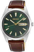 Seiko Mens Stainless Steel Japanese Quartz Leather Calfskin Strap Emerald