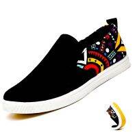 HOT11★Loafers Slip-On รองเท้าแบนสบายๆรองเท้า Breathable Sneakers แฟชั่นผู้ชาย Graffiti ผ้าใบรองเท้ารองเท้า Zapatos De deporte