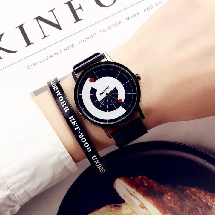 Bolun New Fashion Style Black Color Spiral Turntable Novel Stylish Black  Leather Strap Sport look Watch