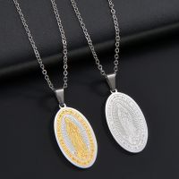 【CW】┇✲▧  Our of Guadalupe Mary Religious Medal Medallion Oval Necklace Men Jewelry