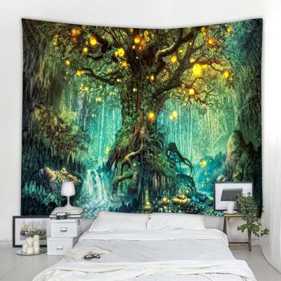 Forest life tree tapestry landscape wall hanging tapestry living room decoration lantern tree tapestry magic home decoration tap