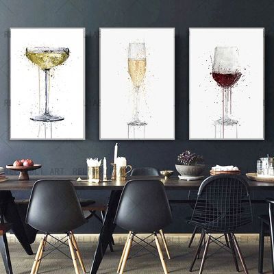 NewModern บทคัดย่อแก้วแชมเปญภาพวาดผ้าใบ Wall Art แก้วไวน์โปสเตอร์และพิมพ์สำหรับห้องนั่งเล่นตกแต่งห้องครัว Quadro