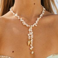 Wedding Necklace Alloy Shell Real Freshwater Pearl Statement Choker Genuine Pearl Baroque Jewelry Unique Female Gift