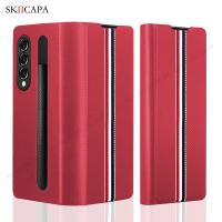 For Galaxy Z Fold3 5G S-Pen Slot Socket Phone Case For Samsung Z Fold 3 Ultra Slim Leather Phone Cover with Pocket Holder