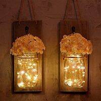 2ชิ้นชนบทขวดก่ออิฐผนัง Sconces ที่มีไฟ LED นางฟ้าและดอกไม้สำหรับประเทศหน้างานแต่งงานคาเฟ่บาร์ผนังตกแต่งห้องนอน