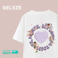 SELVZE ฉบับภาษาเกาหลีของผู้หญิงเสื้อแขนสั้นพิมพ์ลายตัวอักษรสีม่วงลำลอง