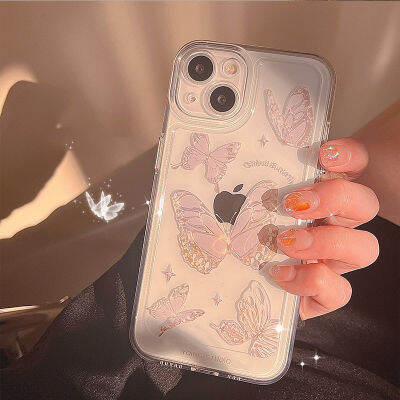 Ins Premium Sense Butterfly Phone Case สำหรับ iPhone12pro Korean Series Gentle Clear i Anti Drop Case สำหรับ iPhone14 กรณีผีเสื้อสีชมพูสำหรับ iPhone13Promax