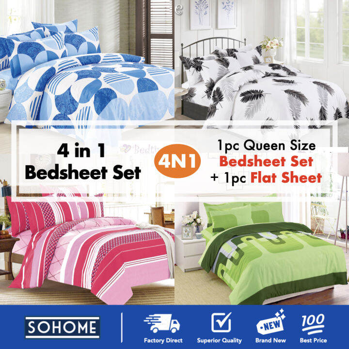 [4in1 60] SOHOME Korean Cotton Blend Premium Quality Bedsheet Bedding