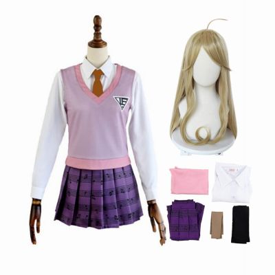 Danganronpa V3คอสเพลย์ Akamatsu Kaede ใหม่วิกผมคอสเพลย์ชุดเครื่องแบบผู้หญิง Kaus Anime/เสื้อกั๊ก/กระโปรง/ถุงเท้า/วิกผมชุดนักเรียน JK