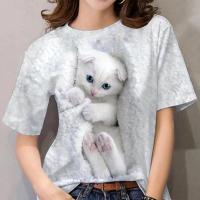 New Womens T-Shirt Summer Womens Cute Cat Print 3D Print Crewneck T-Shirt Kawaii Loose Short Sleeve Free Shipping