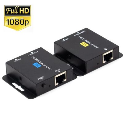 ตัวต่อขยาย HDMI POC Cat5e/Cat6 RJ45อีเธอร์เน็ตสายเคเบิลยูทีพีได้ถึง60เมตรตัวรับสัญญาณตัวต่อขยาย HDMI + ชุดเครื่องส่งสัญญาณ RX TX สำหรับพีซีแล็ปท็อป
