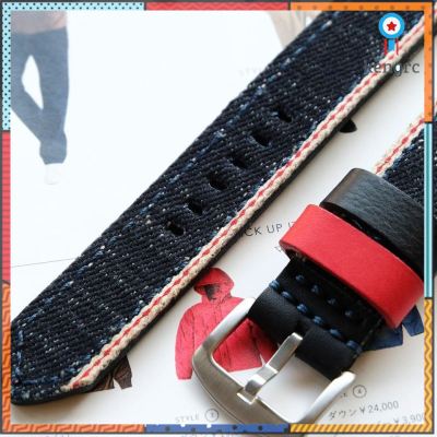 สายนาฬิกา Denim red selvage ริมแดงผ้ายีนส์นอก watch strap 18mm 20mm 22mm 24mm watchband denim Sาคาต่อชิ้น (เฉพาะตัวที่ระบุว่าจัดเซทถึงขายเป็นชุด)