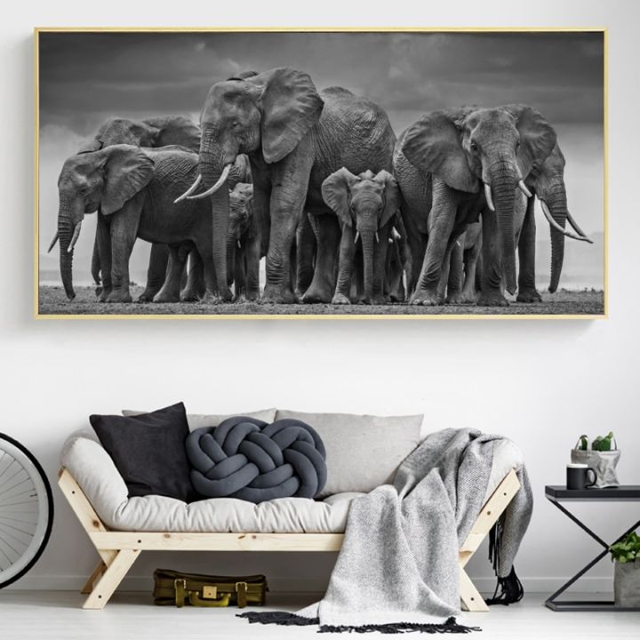 ภาพฝูงช้างแอฟริกาผ้าใบวาดภาพศิลปะบนผนังและโปสเตอร์สัตว์ทันสมัยภาพฝูงช้างแอฟริกาสำหรับห้องนั่งเล่นภาพ-cuadros-การตกแต่งไร้กรอบ-heyuan-ในอนาคต