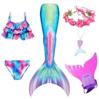 Kids Girls Swimming Mermaid Tail Cosplay Children Halloween Party Swimsuit Monofin Ariel Mermaid Swimsuit for Swimming Costume