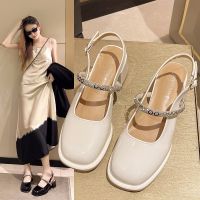 Fairy wind French baotou sandals women 2023 summer new shiny Mary Jane diamond thick with square fashion shoes