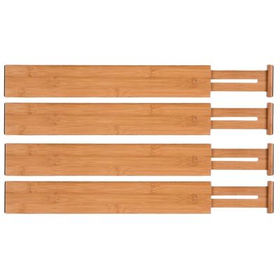 Set of 4 Natural Bamboo Drawer Dividers Spring Loaded Drawer Organizer Adjustable (43-56Cm)