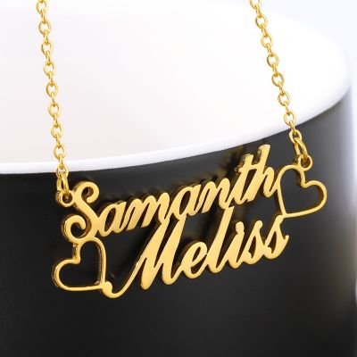 Customized Double Name Heart Necklace For Women Fashion Jewelry Stainless Steel Chain Necklaces Love Friendship Gifts