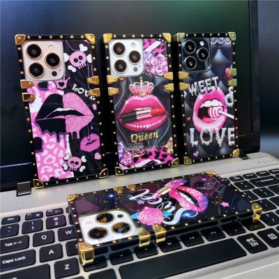 Colorful Glitter Square Phone Cover Fashion Queen Pink lip Case For Samsung Galaxy A14 A54 A24 A34 A53 A33 A23 A12 A13 A52 A72 Phone Cases