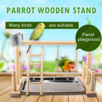 Mapiuo 1set Parrot Playstand Bird Playground Wood Perch Gym Stand Ladder Feeder Cups