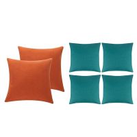 6 Pcs Outdoor Waterproof Throw Pillow Covers Water Resistant Garden Chair Cushion Case, 2 Pcs Orange &amp; 4 Pcs Blue-Green