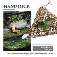 Bearded Dragon Hammock Lizard Lounger,100% Natural Seagrass Fibers for Reptiles,Geckos,Iguanas,Hermit Crabs and Snakes,Triangular and Plastic Terrarium Plant Leaves