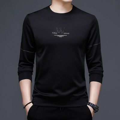 HOT11★BROWON Autumn Fashion T Shirt for Men Long Sleeve O-neck Collar Polyester Tshirts Men T Shirt Anti-wrinkle Men Tops Clothes