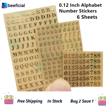 12 Sheets Letter Resin Stickers, Small Alphabet Number Stickers